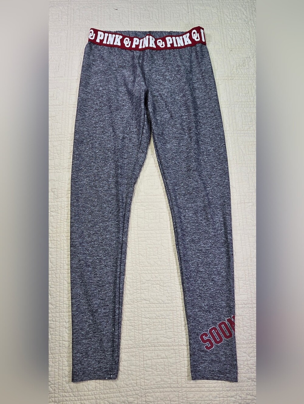 PINK Victorias Secret University of Oklahoma Sooners Leggings Heather Gray Small - Picture 1 of 12